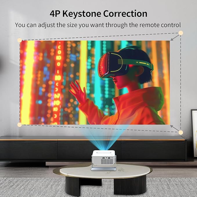 Mini Projector 4K support with WiFi 6 and Bluetooth 5.0, 4w Speaker, Auto Vertical Keystone 45° Rotatable Portable Proyector for Home Bedroom Outdoor
