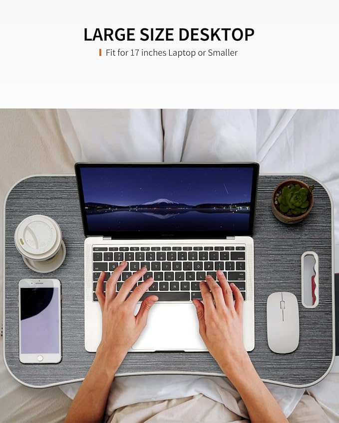 Foldable Laptop Table, Portable Lap Desk Bed Table Tray, Laptop Stand with Cup Holder & Tablet Slot & Lifting Handle for Working Writing Drawing & Eating (Black)