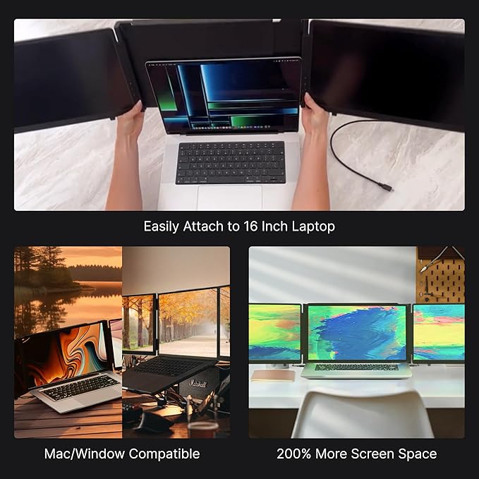 16" Pro Triple Laptop Screen Extender, Dual 16" 2k Portable Monitors, 144Hz, 100% DCI-P3, Compatible with 16" MacBook Pro M1, M2, M3, M4 & Windows Laptops, for Gaming, Creators, & Professional