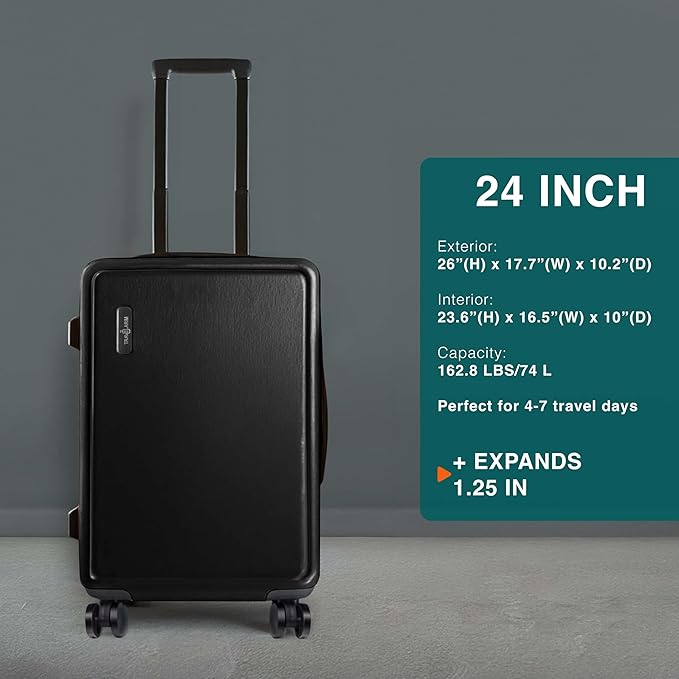Luggage Sets 3 Piece, 22 Inch Carry on Luggage and 24 Inch Suitcases with Wheels Spinner, Durable Hard Shell Suitcase Set, Expandable Travel Suitcase, Black