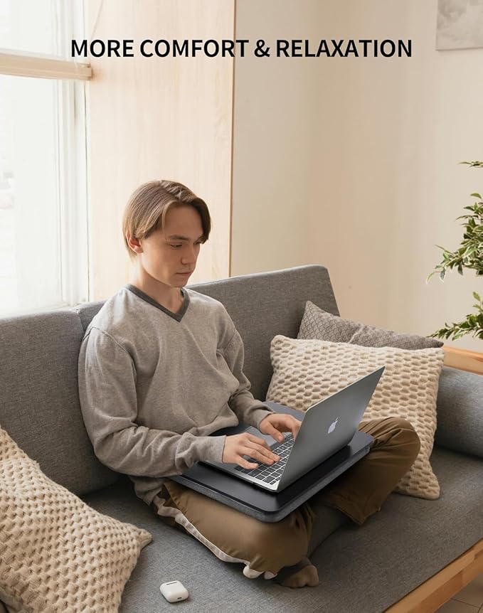 Portable Lap Laptop Desk with Pillow Cushion, Fits up to 15.6 inch Laptop, Lap Stand for Bed & Couch & Carpet, Book Tablet/Drawing Board/Computer Laptop Stand - Black