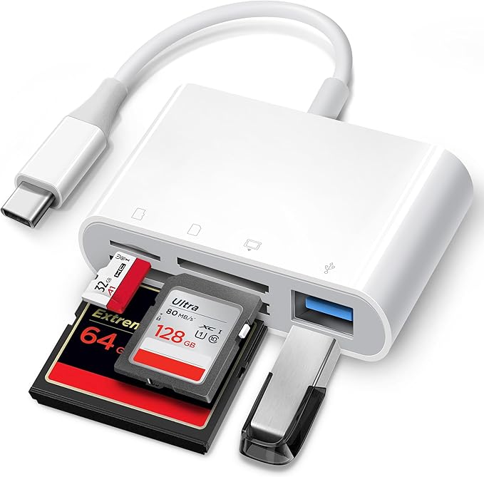 USB C SD Card Reader, ChiaoPio 4 in 1 USB-C to SD Memory Card Adapter with CompactFlash/CF/SD/MicroSD & USB 4 Port Compatible with iPhone 15 iPad Mac MacBook Pro/Air/Mini Laptop