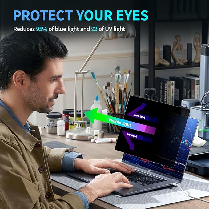 Laptop Privacy Screen 15.6 inch, 9H Hanging Privacy Screen for Laptop for 16:9, Acrylic HD Eye Protection Anti Glare Blue Light Laptop Screen Privacy Filter
