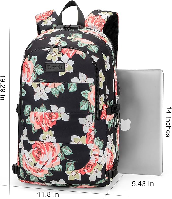 Tzowla Backpack Purse for Women, Stylish Travel Casual Daypack, Work Shopping Bag Light Weight For Men Fits 15.6 Inch Laptop Netbook- Flower