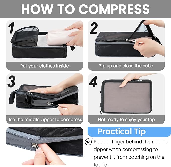 BAGAIL 6 Set Ultralight Compression Packing Cubes Packing Organizer for Travel Accessories Luggage Suitcase Backpack