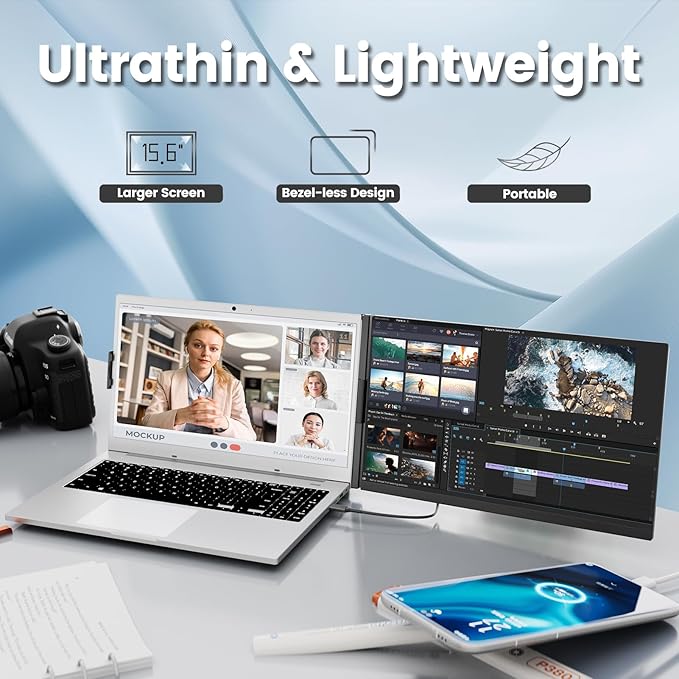 KEFEYA Laptop Screen Extender, 15.6" FHD 1080P IPS Portable Monitor for Laptop, Plug and Play Dual Monitor Extender for 13"-17.3" Laptops, Compatible with MAC, Windows, Android, Linux, Chrome