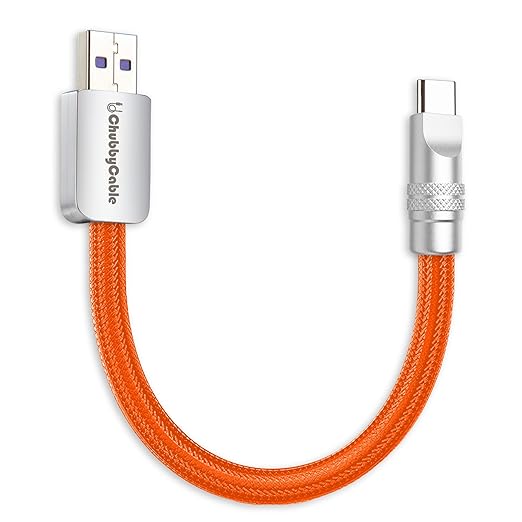 chubbycable Cute Chubby 120W Short USB C Cable Power Bank Fast Charging Cable Nylon Braided Charger Cord Compatible with iPhone 17-15 Series iPad, Orange, USB-A to Type-C, 0.82FT
