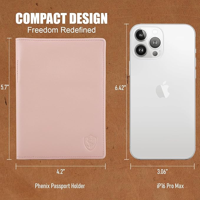 STAR VISTA Phoenix Leather Passport Holder, Calfskin Travel Wallet - RFID Blocking, ID Window, Zipper Pocket, Pen & Notebook Included, Pale Pink