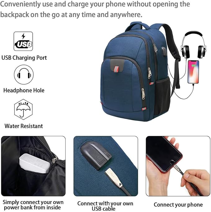 Travel Laptop Backpack, Large Anti-Theft Business Travel Backpack with USB Charging Port, Water Resistant College School Computer Bag for Men/Women for 17 Inch Laptop and Notebook