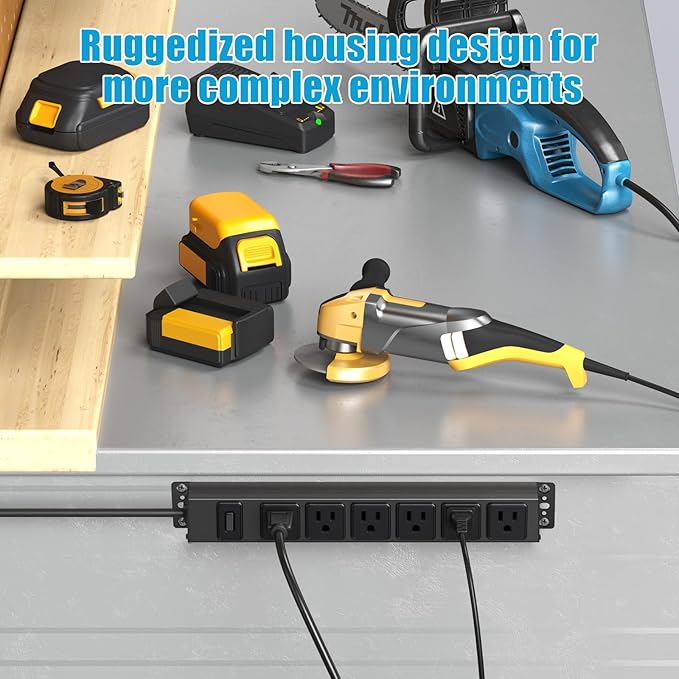 Magnetic Wall Mount Power Strip, Under Desk 6 Outlet Mountable Socket, Metal Long Heavy Duty Surge Protector for Garage, Gaming Table Or Workspace, 3FT Extension Cord.