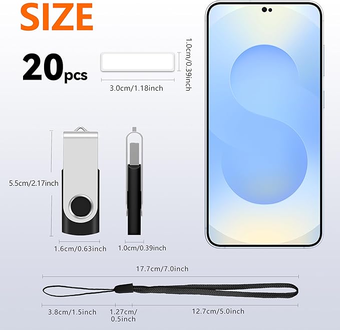AreTop 20 Pack 2GB USB Flash Drives Bulk of 2.0 Thumb Drives Pack 2GB USB Drive Bulk Pen Drive Zip Drive Memory Stick with Lanyard for Storage and Backup (Mixed Colors 20pcs)