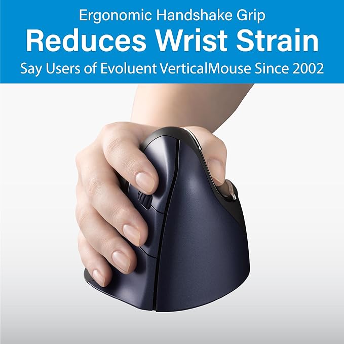 Evoluent – Inventor of the Vertical Mouse – VM4RW Ergonomic Vertical Mouse Right Hand Regular Size Wireless USB, Sculpted for Comfort, Reduces Wrist Strain, 4 Speeds, 6 Customizable Buttons in Windows