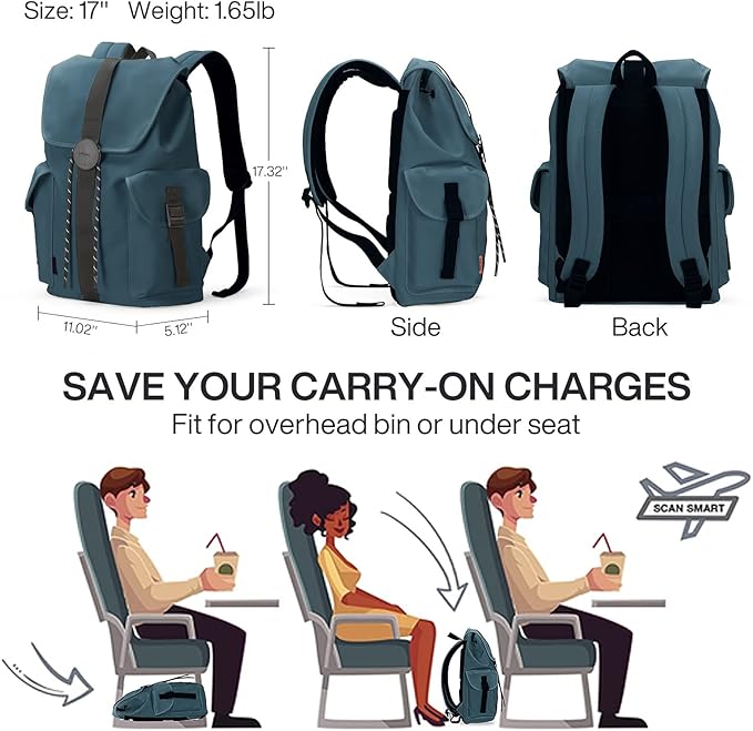 mixi Travel Laptop Backpack for Women & Men Carry On Backpack fits 16'' Laptop, Waterproof Lightweight Casual Weekender Bags Rucksack,17 Inch, Abyssal Green