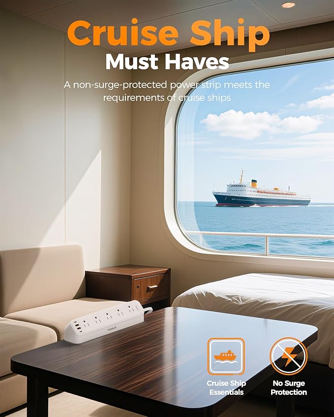 Desk Clamp Power Strip 6Ft, TESSAN Flat Extension Cord with Multiple Outlets, 10 Outlets with 4 USB (2 USB C), Flat Plug, 1625W, Charging Station for Gaming Cruise Travel Office Dorm Room, White