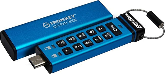 Kingston Ironkey Keypad 200 USB-C 256GB Encrypted Flash Drive | OS Independent | FIPS 140-3 Level 3 | XTS-AES 256-bit | BadUSB and Brute Force Protection | Multi-Pin Option | IKKP200C/256GB
