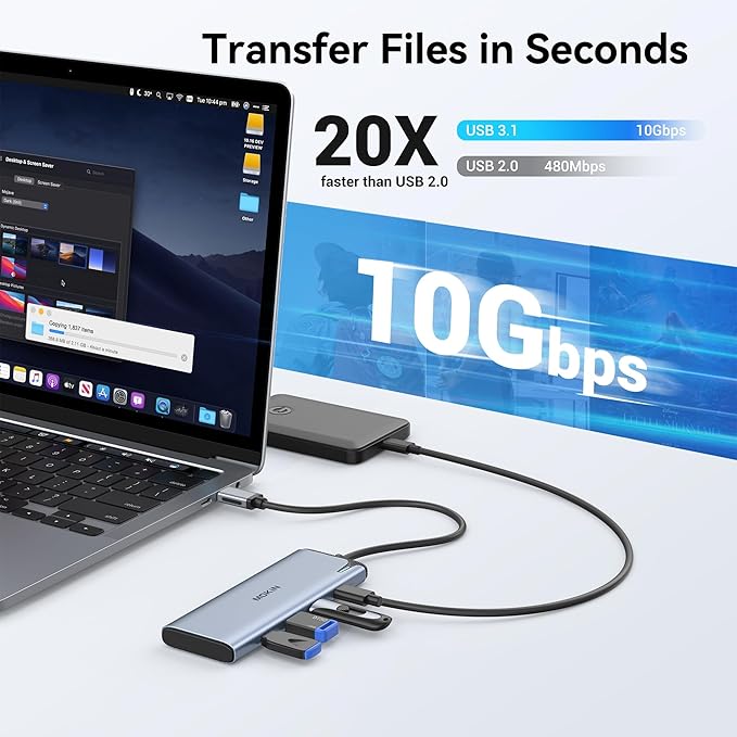 USB C to USB C Hub Dual Monitor, USBC Splitter with 4K@60Hz DP Alt Mode Video Output, 10Gbps Data Transfer, 100W PD Charging, Dual Monitor Adapter for Laptop, Portable Monitor and More Type C Devices