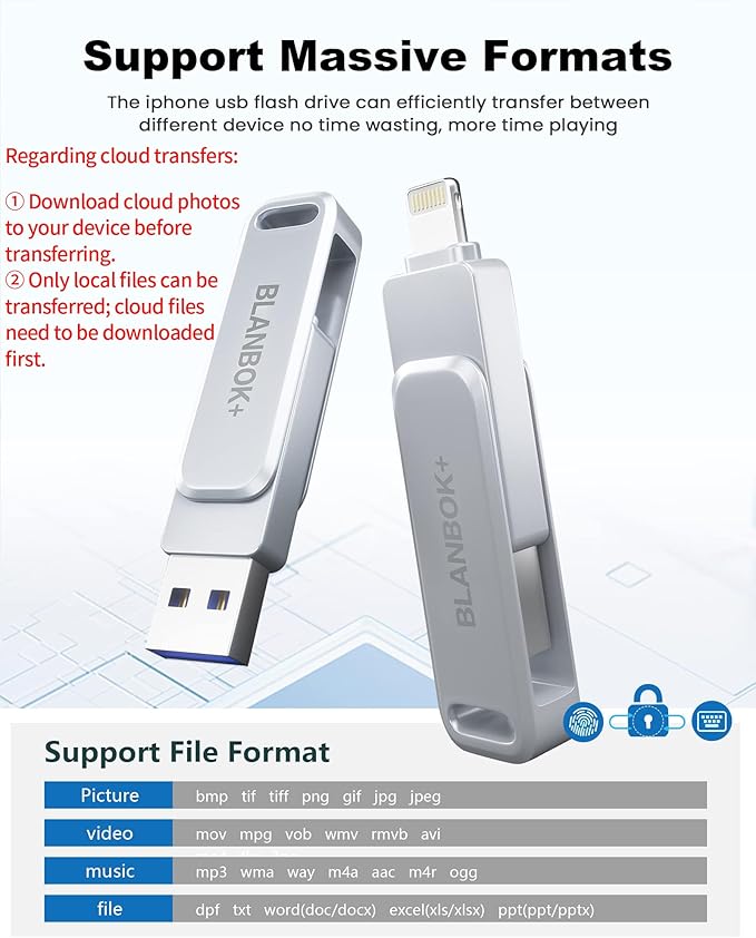 MFi Certified 128GB Photo Stick for iPhone Flash Drive,USB Memory Stick Thumb Drives High Speed USB Stick External Storage Compatible for iPhone/iPad/Android/PC