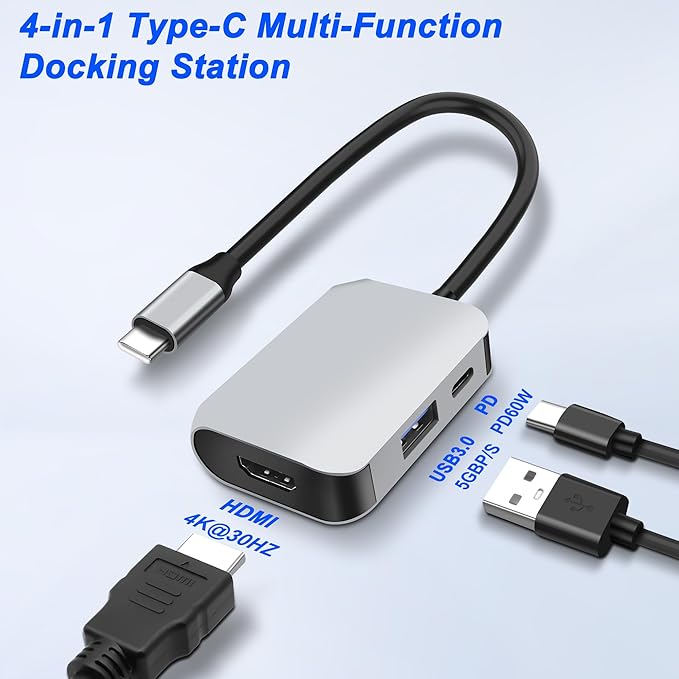 XMSJSIY USB Type-C Hub 3 in 1 Multiport Splitter Adapter with 4K HDMI & 5Gbps USB 3.0 & 100W Type-C PD Fast Data Transfer and Charging for Laptop,PC,TV Phone -1PCS