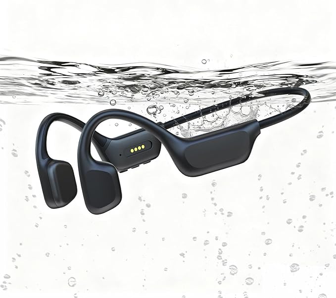 Swimming Headphones, IPX8 Waterproof Bone Conduction Headphones with Built-in MP3, Open Earphones Underwater Swim Earbuds with Bluetooth Sport Headsets for Swimming Pool Running Cycling-Black