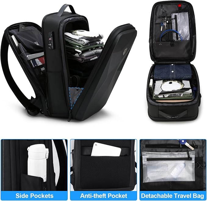 FENRUIEN 17 Inch Laptop Backpack for Men,Waterproof Anti Theft Computer Backpack with USB C Charging Port,Hardshell Gaming Laptop Bag,Black