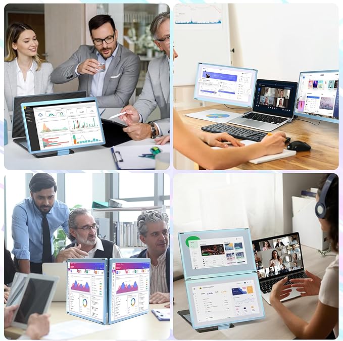 Laptop Screen Monitor Extender, Wider 1080P FHD Portable Monitor for Laptop, Built-in Speaker and Adjustable Backstand, Triple Screen Extender Compatible with Wins/MacOS/Chrome