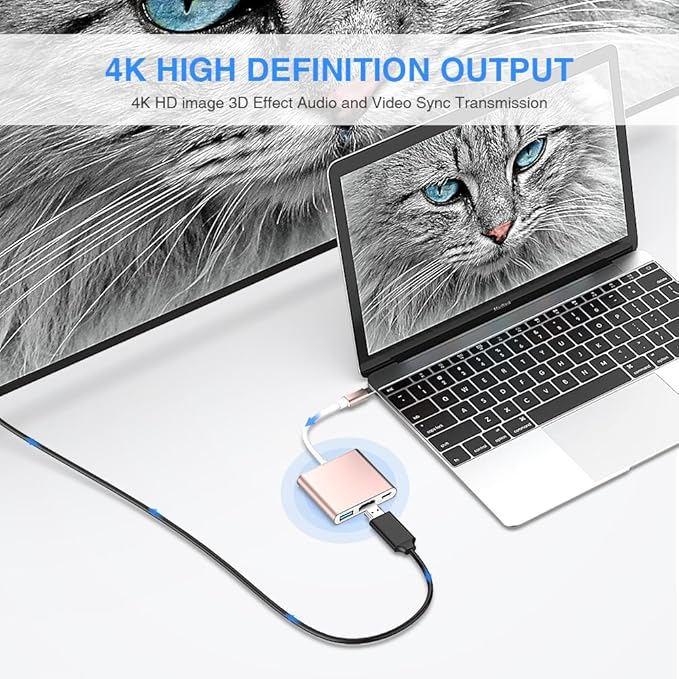 USB C to HDMI Adapter, 4K USB Hub with 100W PD Charging, USB-A 3.0 Port, Multiport Adapter for MacBook, Chromebook, iPad, Surface, TV, Monitor, and More (Rose Gold, 4.33 * 2.95 * 0.6)