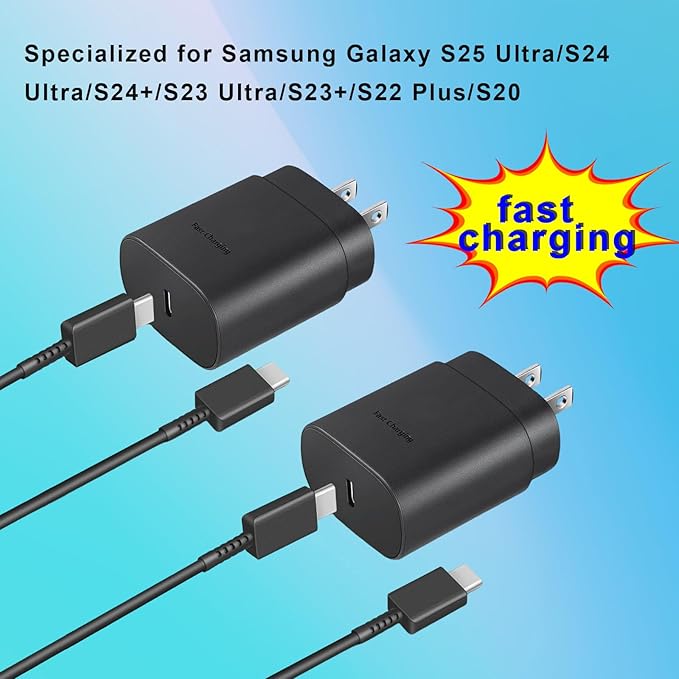 Type C Charger，Fast Charging USB C Chargers Block 25w Fast Wall Chargers for Samsung S25/S24 S23 S22 S21 Ultra/S20/S20 Ultra/Note 20 Ultra，Android Charger【2-Pack】