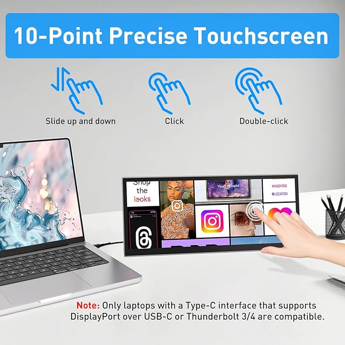 Maxfree Portable Monitor Touchscreen, 13" 1080P 10-Point Touch Screen Monitor with Kickstand & Speaker, Plug & Play, Laptop Screen Extender for Laptop/Windows/MacOS/Android/PS4/5/Xbox/iPad