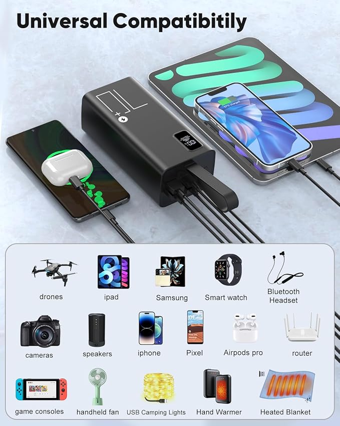 Portable Charger 70000mAh High Capacity Power Bank, 30W Fast Charging External Battery Pack, USB C Battery Bank PD&QC 3.0, 5 Output 2 Input, LED Display Big Powerbank for Phone Tablet Camping Travel