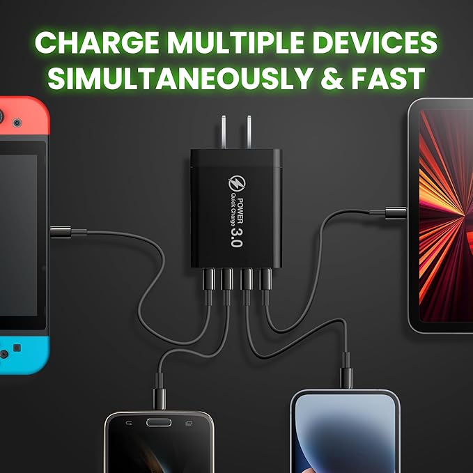 Ulti Charger 4 Ports with Quick Charger Boltz Pro Lightning Fast Charger Fast Charging Block for Smart Phones, Tablets, Devices with Multiple Ports | Wall Charge for Travel & Home