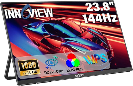 InnoView Large Portable Monitor 23.8inch FHD 1080P 144Hz USB-C, HDMI Computer Display HDR 100% sRGB IPS Gaming Monitor W/180°Adjustable DC Eyes Care Stand for Laptop PC MAC Phone PS4 Xbox Switch