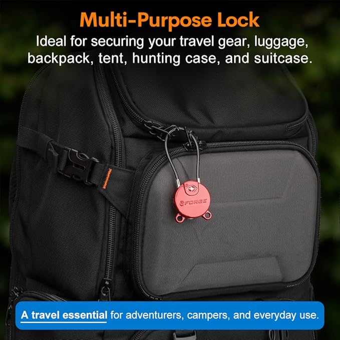 Forge TSA Approved Luggage Locks Ultra-Secure Dimple Key Cable Locks for Travel with Zinc Alloy Body- 2 Red Locks