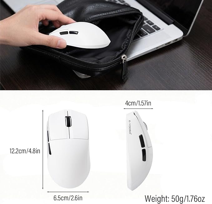XuanGui Wireless Gaming Mouse,2.4G/BT/USB-C Wired,5-Level DPI 4000 Max,50g Lightweight,1000Hz Polling Rate,Macro Program,Side Buttons,44-Hour Battery Life,For Laptop/PC/Computer/Mac/Tablet (White-1)
