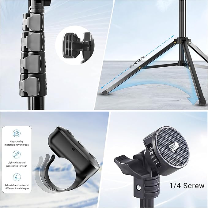 Phone Tripod Stand with Remote Zoom for Video Recording, Vlog Selfie Stick Tripod with Wireless Camera Shutter, Travel Extendable Phone Holder Compatible with iPhone Android Smartphones