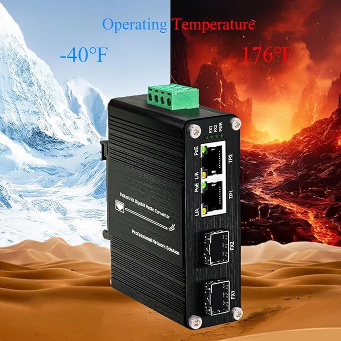 Mini 2-Port PoE Gigabit Ethernet Switch with Dual SFP Ports - Industrial-Grade Unmanaged Switch, 12~48VDC Input, 30W PoE+, Din-Rail or Wall Mount,Fast Connection,Plug and Play,Rugged Metal Case