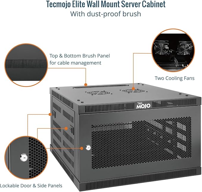 Tecmojo 6U Wall Mount Rack Cabinet, Heavy-Duty 176 Lbs High Load Capacity, 19” Enclosed Server Network Rack with Mesh Door, 23.6” Deep – Elite Collection