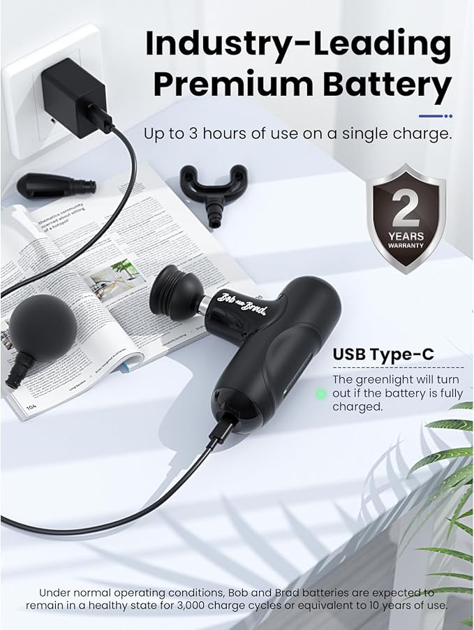 BOB AND BRAD Q2 Mini Massage Gun, Pocket-Sized Deep Tissue Massager Gun, Portable Percussion Muscle Massager Gun, Ultra Small & Quiet Muscle Massage Gun with Carry Case, Home Gym Travel, Black