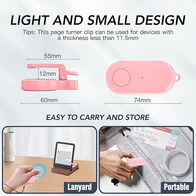 Remote Control Page Turner for Kindle Paperwhite Oasis Kobo eReaders,Kindle Clicker Page Turner Accessories for iPhone,iPad, Android Tablets Reading Novels,Camera Video Record&Shutter Selfie (Pink)