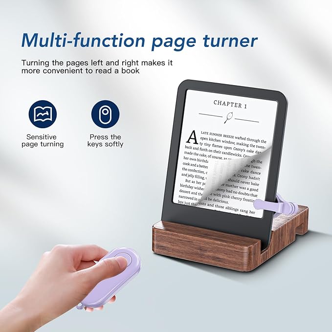 Remote Control Page Turner for Kindle Paperwhite Oasis Kobo eReaders,Kindle Clicker Page Turner Accessories for iPhone,iPad, Android Tablets Reading Novels,Camera Video Record&Shutter Selfie (Purple)