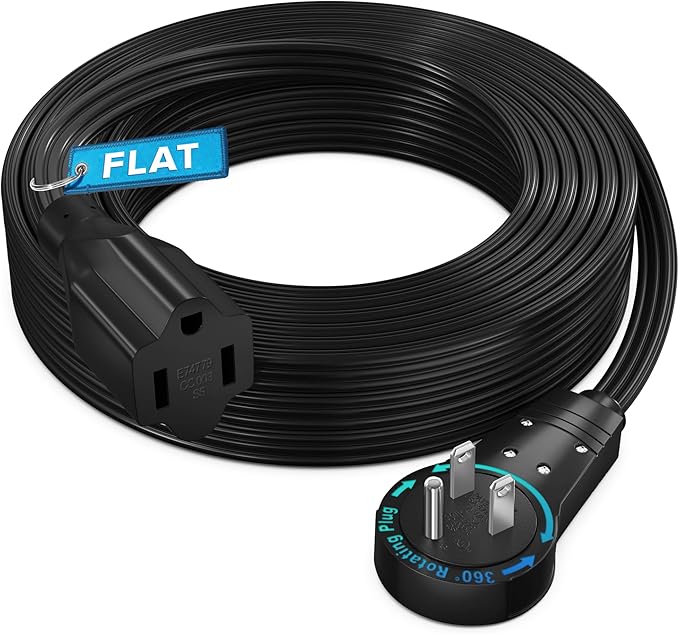 Maximm 360 Rotating Flat Plug Extension Cord - 20 feet, Slim Space-Saving Design (Black)