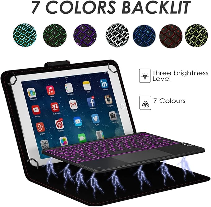 TouchPad Keyboard case for 9",9.7",10.1",10.2",10.5",10.9",11" Tablets,2-in-1 Bluetooth Wireless Keyboard with Touchpad,7 Colors Backlit & Leather Folio Cover(Black)