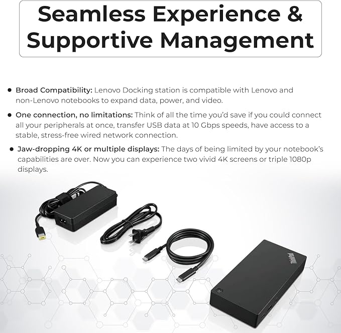 40AS0090US Lenovo Thinkpad Docking Station Gen 2-1 Year Warranty, Lenovo Docking Station for Laptop with 90W Adapter, HDMI, USB-C, DisplayPort Cables & Cloth - Universal Thunderbolt 3 Dock