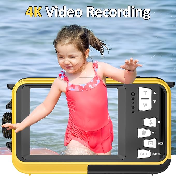 4K Digital Camera 11FT Underwater Camera with 32GB Card 56MP Autofocus Dual-Screen Selfie Waterproof Camera for Snorkeling Compact Floatable Point and Shoot Digital Camera 1250mAh Battery