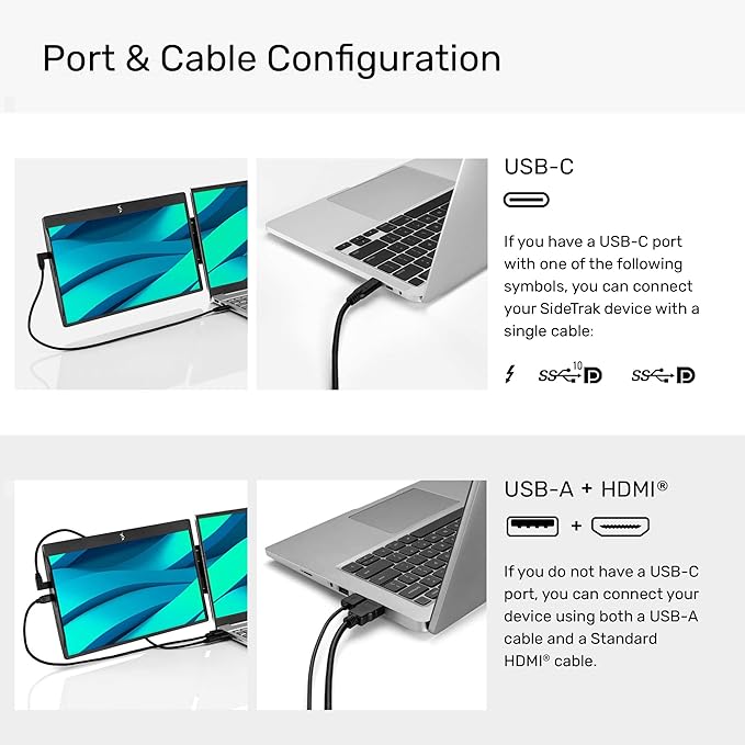 SideTrak Swivel 14" Attachable Portable Monitor Extender, FHD TFT Laptop Dual Screen with Kickstand + Unique Swivel Hinge, Compatible with Mac, PC, Chrome, Powered by USB/Mini HDMI Port (Black)
