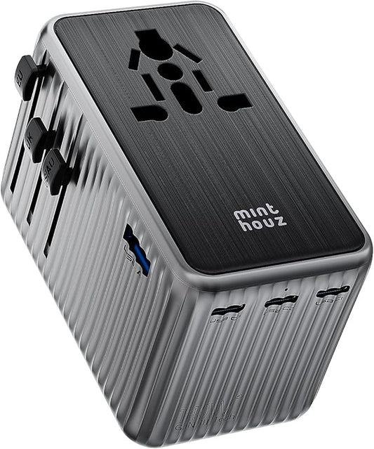 Minthouz Universal Travel Adapter, International 140W Power Adapter GaN PD Fast Charger with 3 USB-C PD & 1 USB-A Port, All-in-One Portable AC Worldwide Power Converter Plug for USA EU UK AUS and More