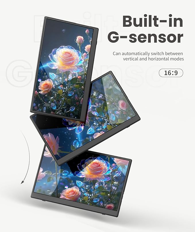 Wireless Portable Monitor for Laptop/PC, 15.6" FHD IPS Travel Monitor with Stand, Built-in G-Sensor, Auto Rotate, HDMI/Type-C, Eye Care, PU Bag, VESA Mount for Mac/Phones/PS5/PS4/Xbox/Switch