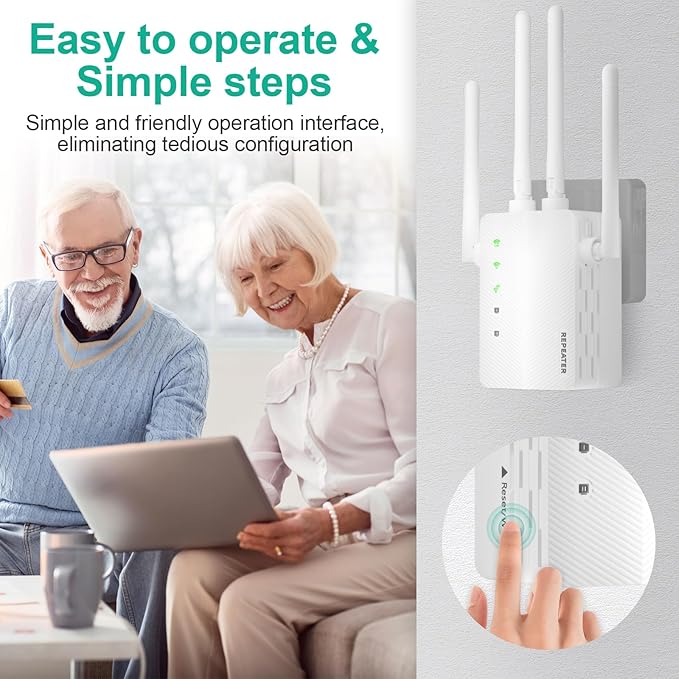 2025 WiFi Extender Signal Booster - AC1900Mbps 10X Faster WiFi 6 Dual-Band Booster, Covers 15,000 Sq.Ft Long Range, Supports 80+ Devices, Ethernet Port & EasyMesh, 1-Tap Setup, Works with All