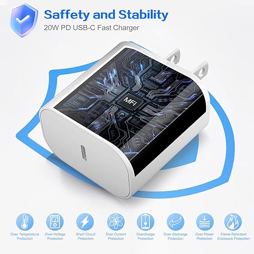 iPhone 17 16 Pro Charger Fast Charging 20W USB C Charger Block,2Pack Quick Type C Phone Chargers 6FT USB C Fast Charging Cord for iPhone 17/17 Pro/17 Pro Max/17 Air/16/16 ProMax/16e/15 ProMax/15 Plus