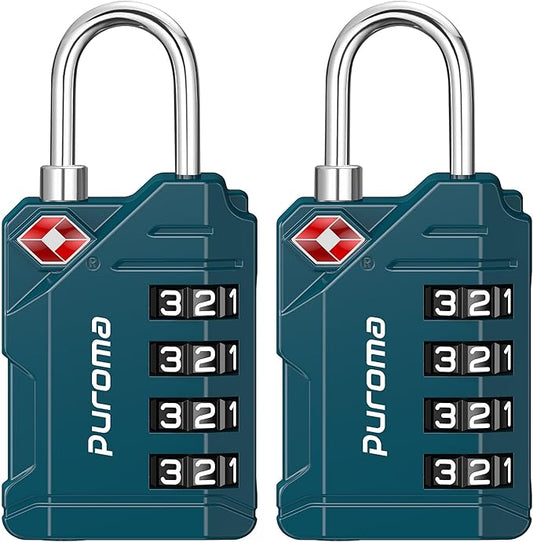 Puroma TSA Approved Luggage Locks, 2 Pack 4 Digit Resettable Travel Combination Code Lock with Zinc Alloy Body for Suitcase, Backpack, Laptop Bag, Gym Locker, Toolbox (Peacock Blue)