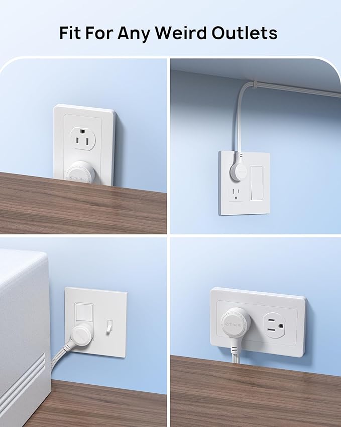 TROND 360° Rotating Flat Plug Power Strip, 10ft Extension Cord with 6 Widely Spaced Outlets, 2 USB A and 1 USB C, Wall Mountable, 1440J Surge Protector for Home Travel Office Dorm Essentials, White